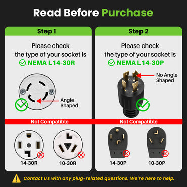 30 Amp 10/4 AWG NEMA L14-30P to 2x L14-30R SJTW Splitter Power Cord Adapter