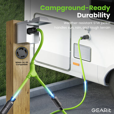 30 Amp 10/4 AWG NEMA L14-30P to 2x L14-30R SJTW Splitter Power Cord Adapter