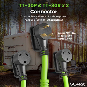 30 Amp NEMA TT-30P to Dual NEMA TT-30R Splitter Power Cord Adapter - 3 Prong STW 10AWG 3C