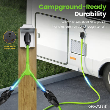 30 Amp NEMA TT-30P to Dual NEMA TT-30R Splitter Power Cord Adapter - 3 Prong STW 10AWG 3C