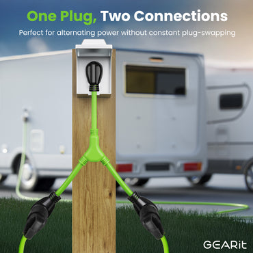 30 Amp NEMA TT-30P to Dual NEMA TT-30R Splitter Power Cord Adapter - 3 Prong STW 10AWG 3C