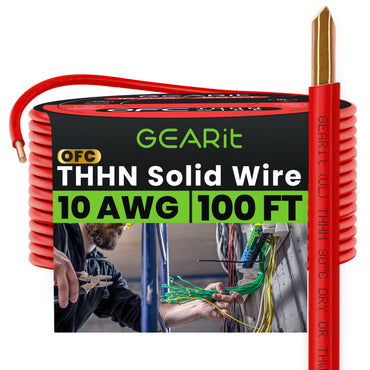 Color_Red | GEARit 10 AWG solid THHN wire, red, 100 ft spool