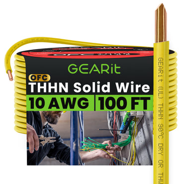 Color_Yellow | GEARit 10 AWG solid THHN wire, yellow, 100 ft spool