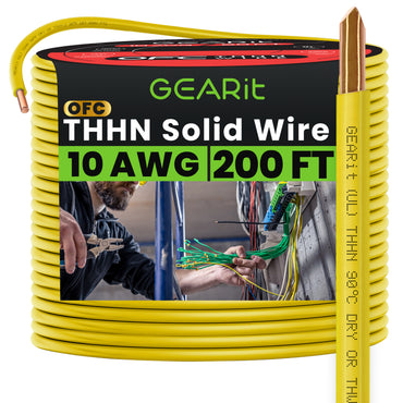 Color_Yellow | GEARit 10 AWG solid THHN wire, yellow, 200 ft spool