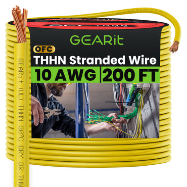 Color_Yellow | GEARit 10 AWG stranded THHN wire, yellow, 200 ft spool