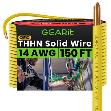 Color_Yellow | GEARit 14 AWG solid THHN wire, yellow, 150 ft spool