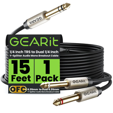 1/4-inch TRS Stereo to Dual 1/4-inch Y-Splitter Audio Mono Breakout Cable, Black