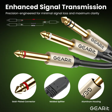 1/4-inch TRS Stereo to Dual 1/4-inch Y-Splitter Audio Mono Breakout Cable, Black