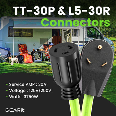 30 Amp 10/3 AWG NEMA TT-30P to L5-30R STW Generator Power Cord