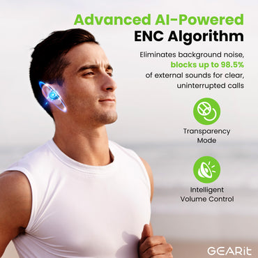 GEARit True Wireless Bluetooth Earbuds w/ Active Noise Cancellation, 22h Playtime