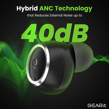 GEARit True Wireless Bluetooth Earbuds w/ Active Noise Cancellation, 22h Playtime
