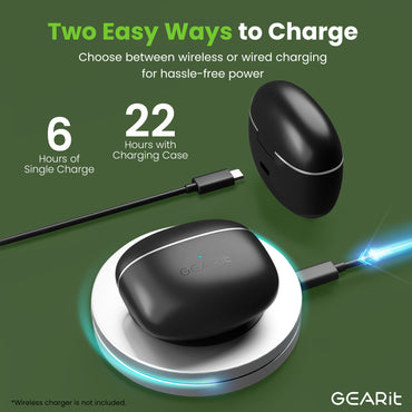GEARit True Wireless Bluetooth Earbuds w/ Active Noise Cancellation, 22h Playtime