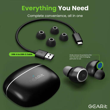 GEARit True Wireless Bluetooth Earbuds w/ Active Noise Cancellation, 22h Playtime