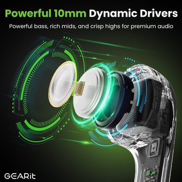 GEARit True Wireless Bluetooth Earbuds w/ Active Noise Cancellation, 22h Playtime