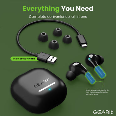 GEARit True Wireless Bluetooth Earbuds w/ Active Noise Cancellation, 22h Playtime