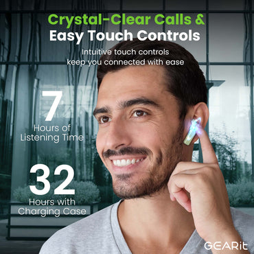 GEARit True Wireless Bluetooth Earbuds w/ Ergonomic Fit Voice Call Clarity Bluetooth 5 .3