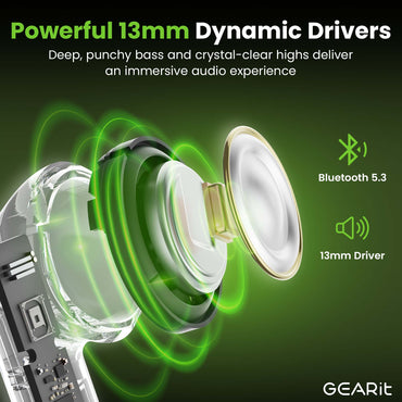 GEARit True Wireless Bluetooth Earbuds w/ Ergonomic Fit Voice Call Clarity Bluetooth 5 .3