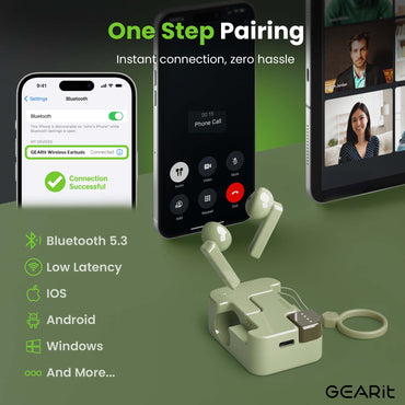 GEARit True Wireless Bluetooth Earbuds w/ Ergonomic Fit Voice Call Clarity Bluetooth 5 .3
