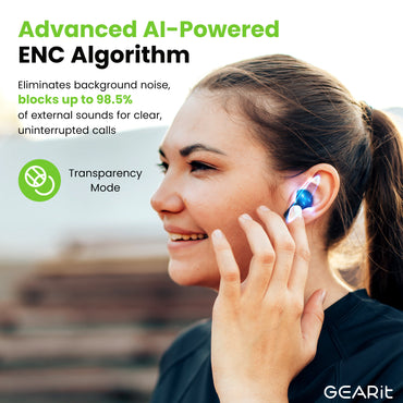GEARit True Wireless Bluetooth Earbuds w/ Active Noise Cancellation, Touch Control LCD Display
