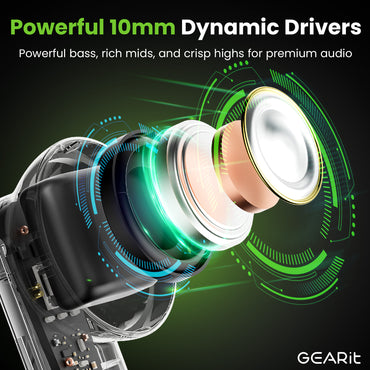 GEARit True Wireless Bluetooth Earbuds w/ Active Noise Cancellation, Touch Control LCD Display