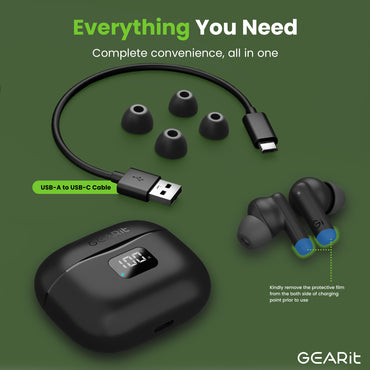 GEARit True Wireless Bluetooth Earbuds w/ Active Noise Cancellation, Touch Control LCD Display