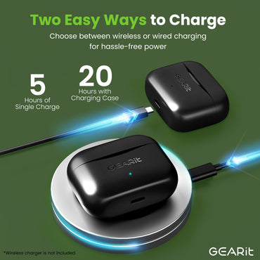 GEARit True Wireless Earbuds w/ Adaptive Hybrid ANC 16 Hour Battery Qi Charging