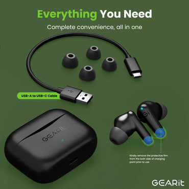 GEARit True Wireless Earbuds w/ Adaptive Hybrid ANC 16 Hour Battery Qi Charging