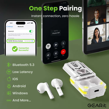 GEARit True Wireless Earbuds with Sliding RGB Charging Case w/ Sound