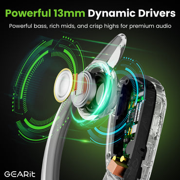 GEARit Sport Hook Earbuds - Waterproof IPX7 Bluetooth 5.4 23hr Battery