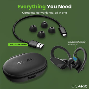 GEARit Sport Hook Earbuds - Waterproof IPX7 Bluetooth 5.4 23hr Battery
