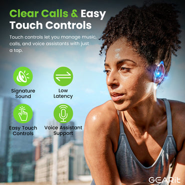 GEARit True Wireless Earbuds HD Sound Clarity 20h Playtime IPX5 Secure Fit
