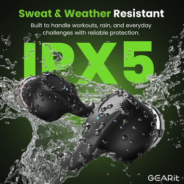 GEARit True Wireless Earbuds HD Sound Clarity 20h Playtime IPX5 Secure Fit