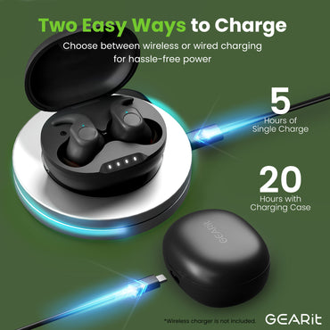 GEARit True Wireless Earbuds HD Sound Clarity 20h Playtime IPX5 Secure Fit