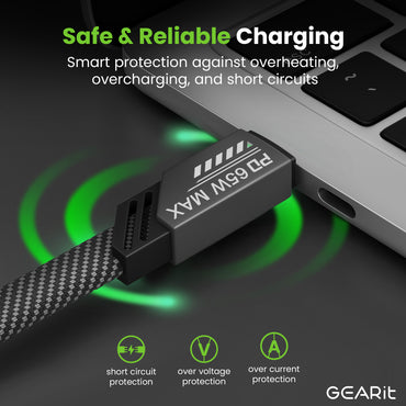 GEARit Lifestyle Series - 65W USB-C to USB-C Cable Fast Charging, 4 Feet