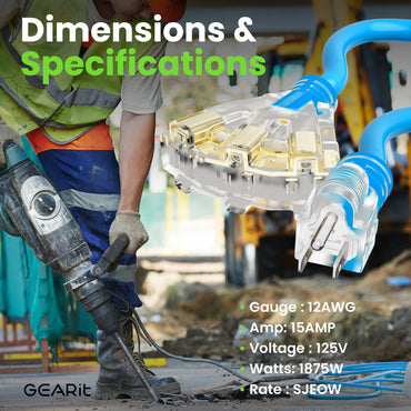 12/3 SJEOW Heavy Duty Outdoor Extension Cord 3 Outlet, 100 Feet