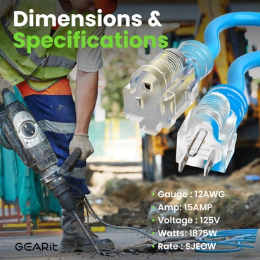 12/3 SJEOW Heavy Duty Outdoor Extension Cord, 100 Feet