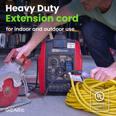 10/3 Outdoor Extension Cord 100 Feet - SJTW - Weather Resistant - 10 Gauge 3 Prong, Yellow