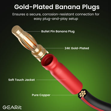 2-Pack 14 AWG Speaker Cable with Banana Plugs Banana Wire for Bi-Wire Bi-Amp HiFi Surround Sound, Black