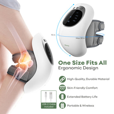 Adomii Cordless Knee Massager with Heat & Red Light Therapy LED Display