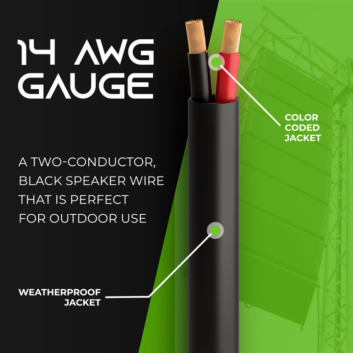 14/2 AWG OFC CL3 Outdoor Speaker Wire, Black - GearIT