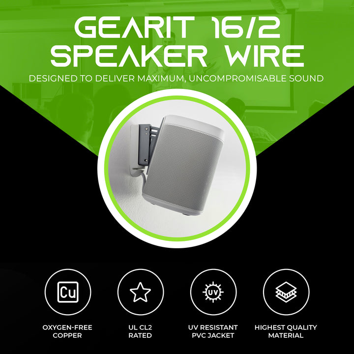 GearIT 16 AWG In Wall Speaker Wire - CL2 Rated - Oxygen Free Copper (OFC), White GearIT