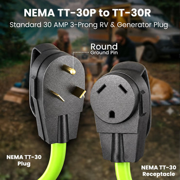 GEARit - RV Power Extension Cord - 30 Amp NEMA TT-30P to TT-30R, 125V, 10/3 AWG STW