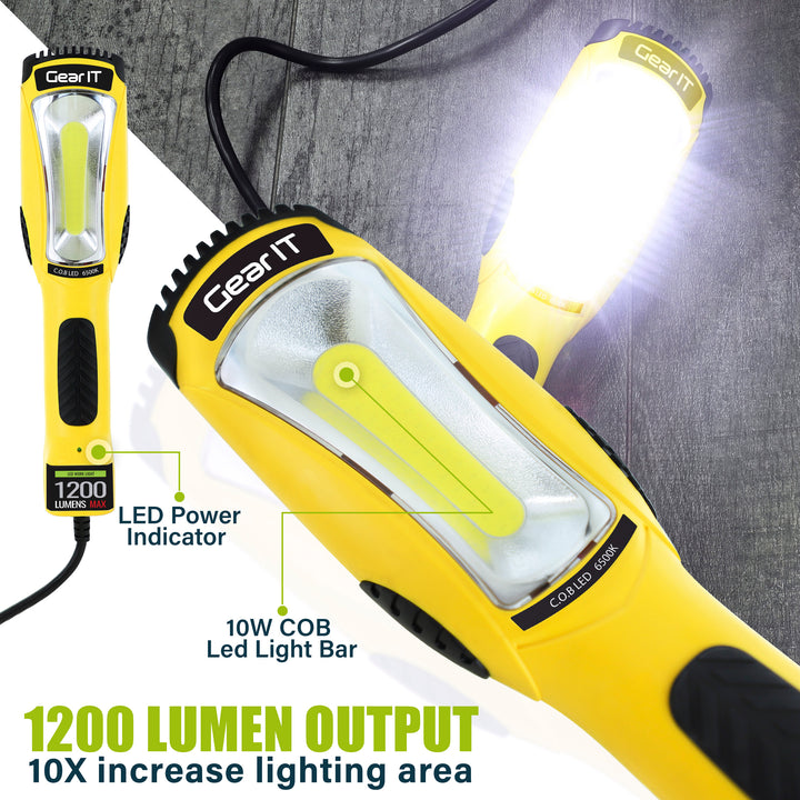 GearIT LED COB Work Light 1200 Lumen - Extra Long 16 Gauge SJTW Indoor/Outdoor Extension Cable, Yellow GearIT