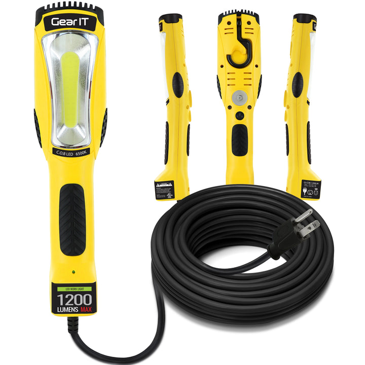 GearIT LED COB Work Light 1200 Lumen - Extra Long 16 Gauge SJTW Indoor/Outdoor Extension Cable, Yellow GearIT
