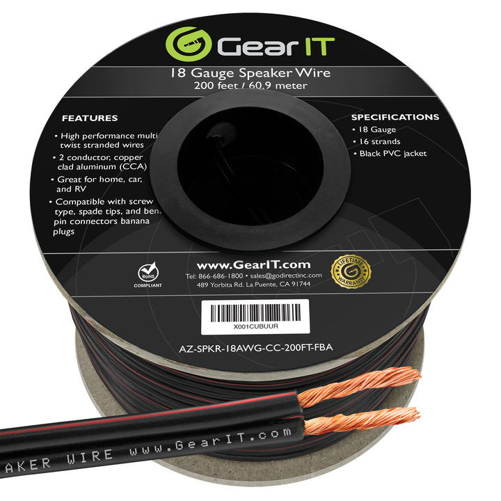 GearIT 18 Gauge Speaker Wire CCA - Copper Clad Aluminum - Home Theater, Car Speakers & More - GearIT