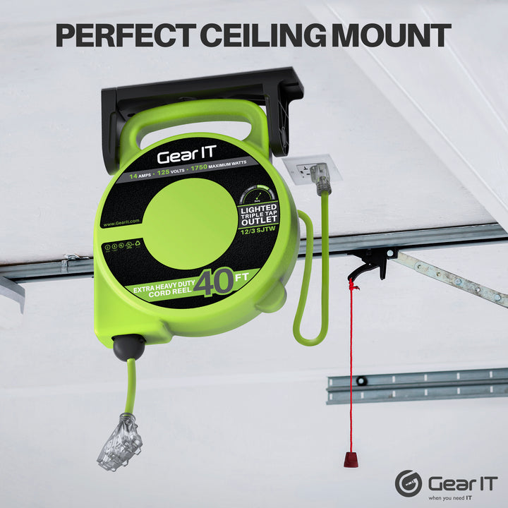 12AWG Retractable Cord Reel with Ceiling Mount, 40 Feet – GearIT