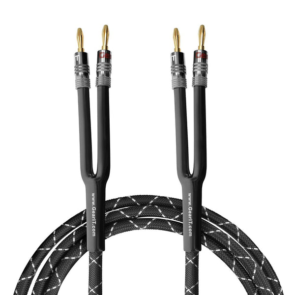 GearIT 14AWG Premium Heavy Duty Braided Speaker Wire Cable Dual Gold Plated Banana Plug Tips - In-Wall CL2 - Oxygen-Free Copper (OFC) - www.gearit.com