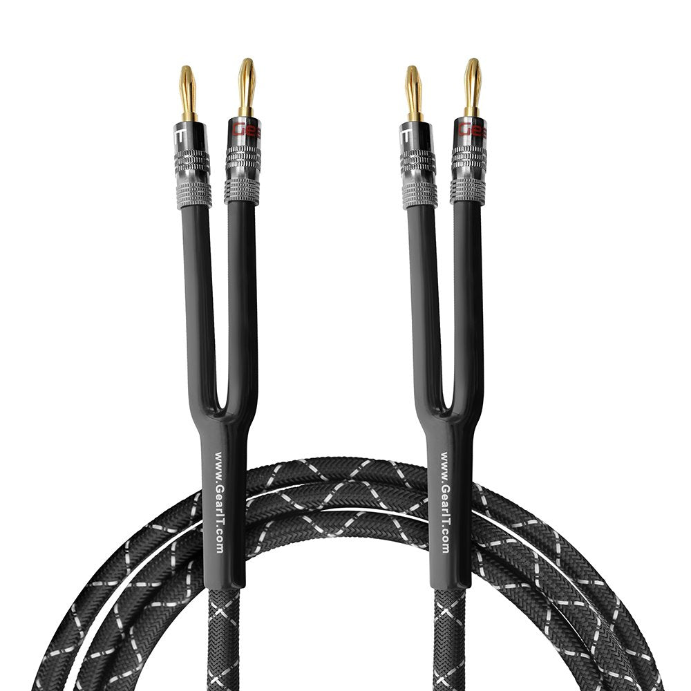 Douk Audio 14AWG Luidsprekerkabel – 3 Meter, Met Vergulde Banaanstekkers, 4N Zuurstofvrij Koper, PVC Gevlochten Mantel, Voor Hifi-systemen