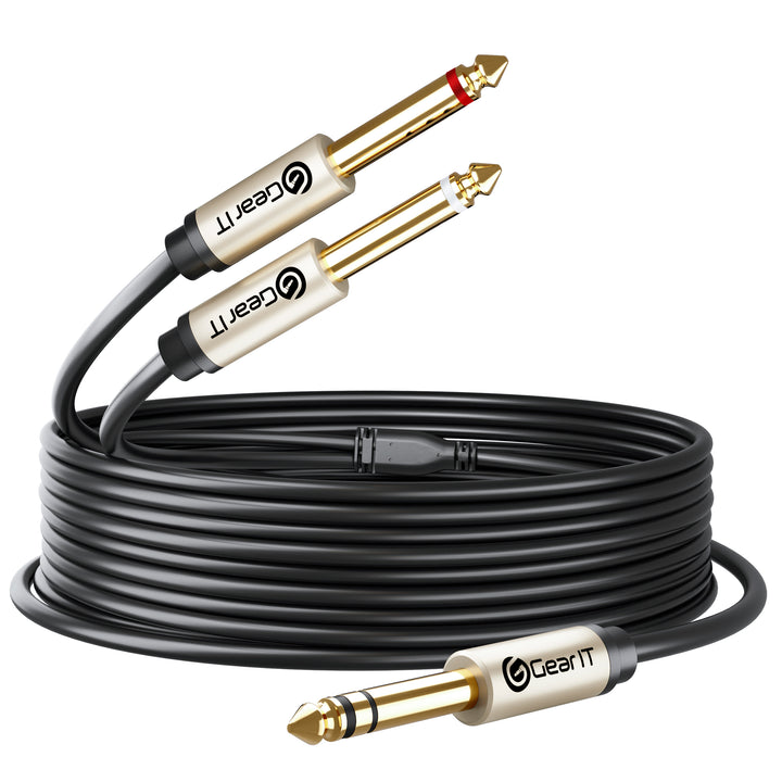 GearIT 1/4-inch TRS Stereo to Dual 1/4-inch Y-Splitter Audio Mono Breakout Cable, Black GearIT
