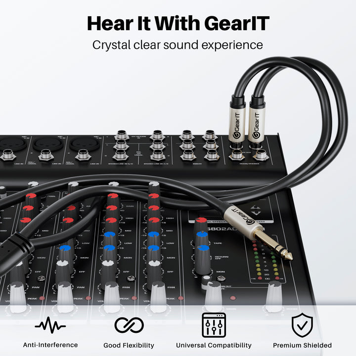 GearIT 1/4-inch TRS Stereo to Dual 1/4-inch Y-Splitter Audio Mono Breakout Cable, Black GearIT